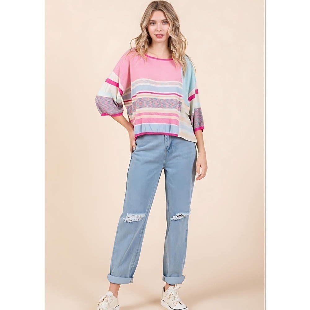 LAST 1! FATE Multi Pink Color Boat Neck Soft Lightweight Sweater! - Picture 4 of 6